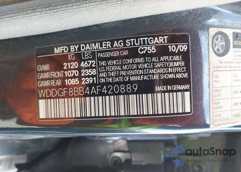 2010 Mercedes-Benz C 300 Luxury 4Matic/Sport 4Matic from USA, damaged, VIN WDDGF8BB4AF420889